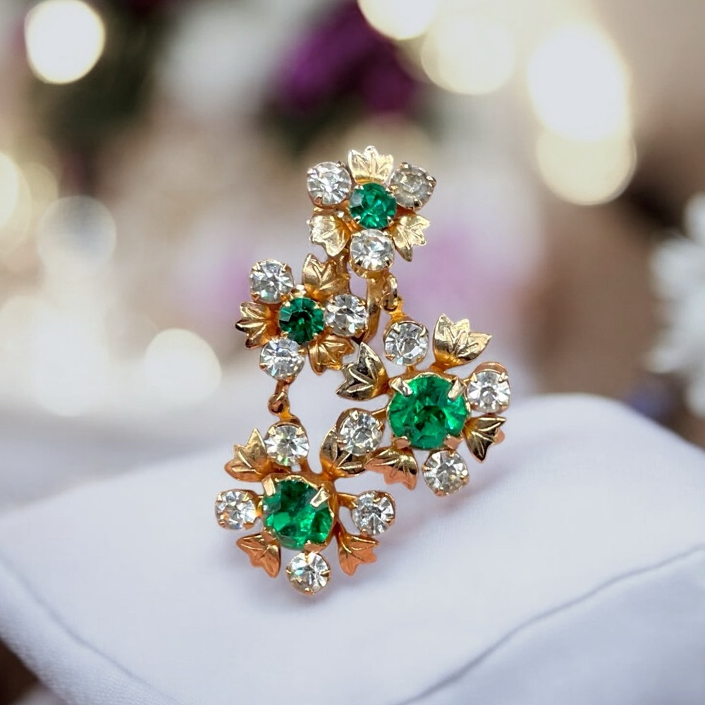 🌺Vintage Gold & Green Rhinestone Jewelry Set - Picture 4 of 9
